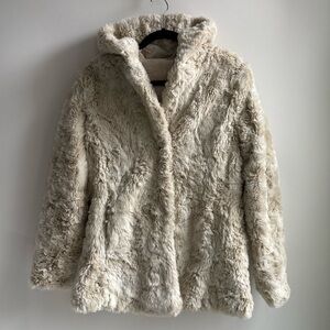 Hollister Faux Fur Hooded Coat Jacket Plush Texture Front Buttons Closure Small